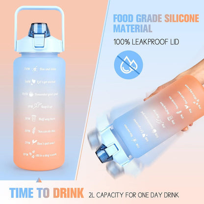 Sport-Trinkflasche 2L BPA-frei mit Zeitmarkierung und Strohhalm