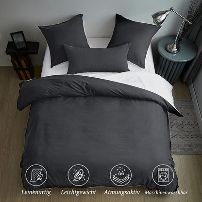 SOULFUL Bettwäsche Set 135x200 Anthrazit 100% Baumwolle Leinenoptik ÖkoTex 2tlg