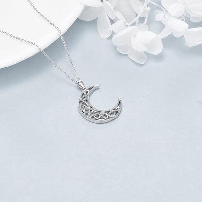 Keltische Knoten Halskette 925 Sterling Silber Mond Anhänger Irland Schmuck