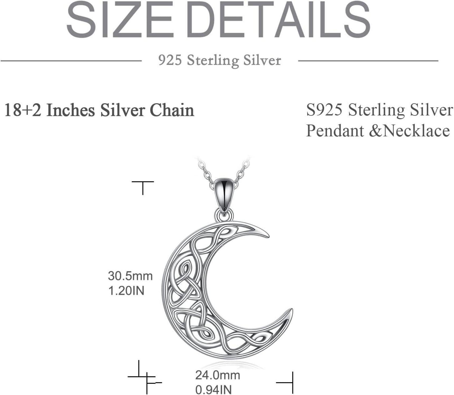 Keltische Knoten Halskette 925 Sterling Silber Mond Anhänger Irland Damen