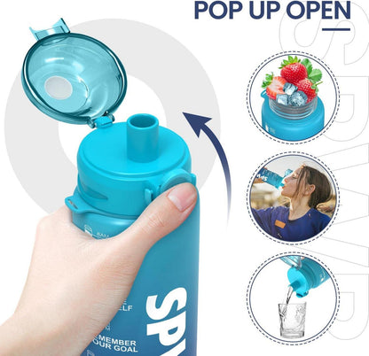 SPWB Trinkflasche 1L Sportflasche BPA-frei Tritan mit Filter Zeitmarkierung Schwarz
