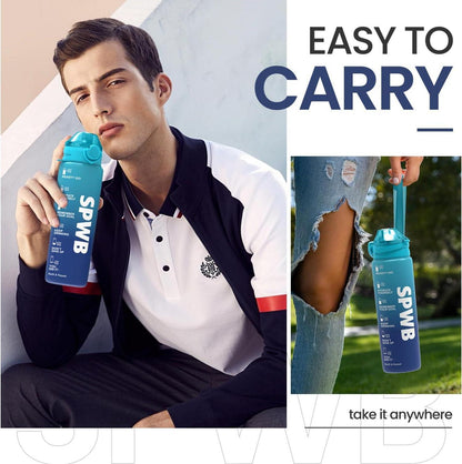 Trinkflasche 1L Sportflasche BPA-frei mit Filter Zeitmarkierung Blaue