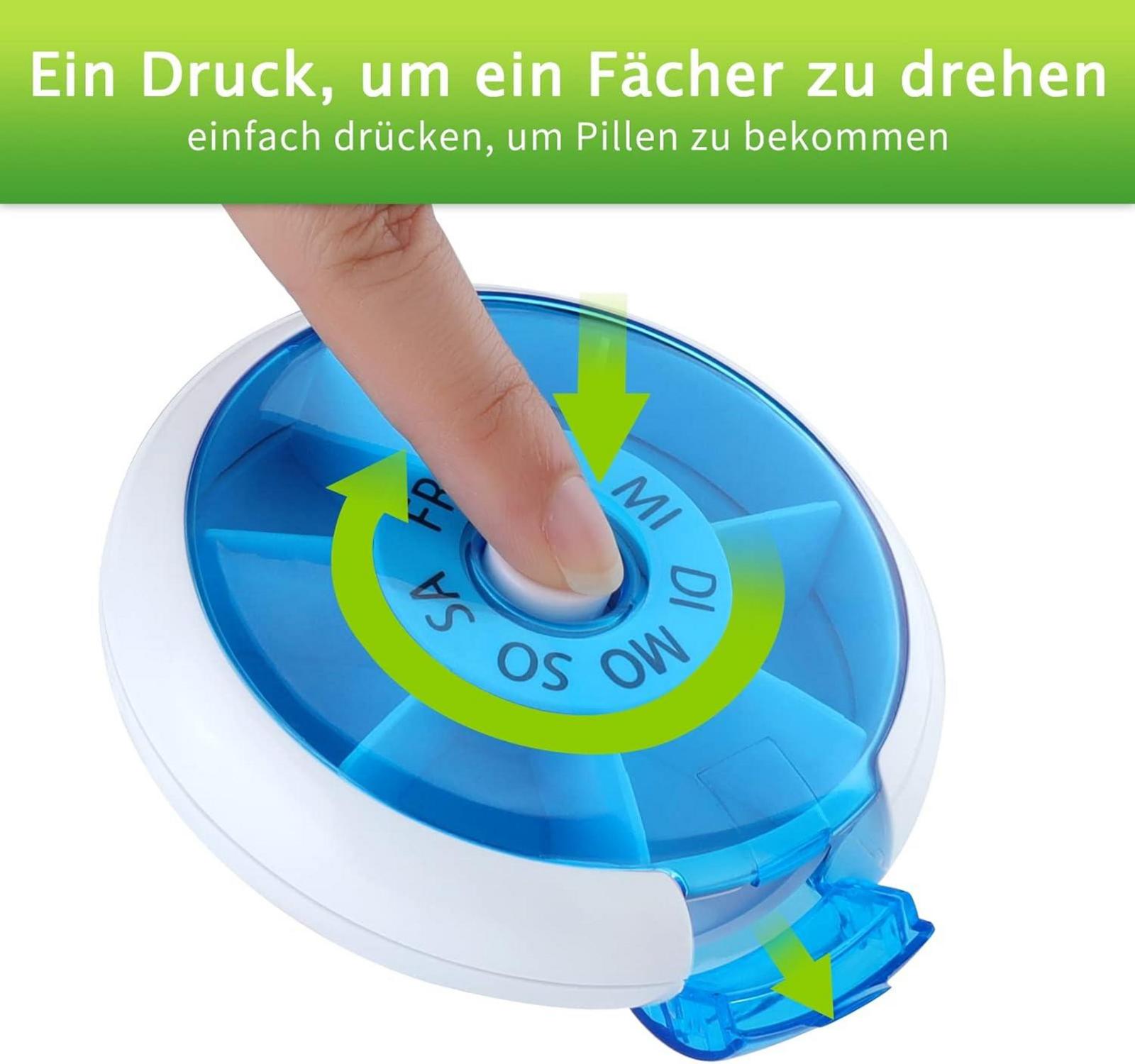 Opret Pillendose 7 Tage klein Blau Rund für Unterwegs