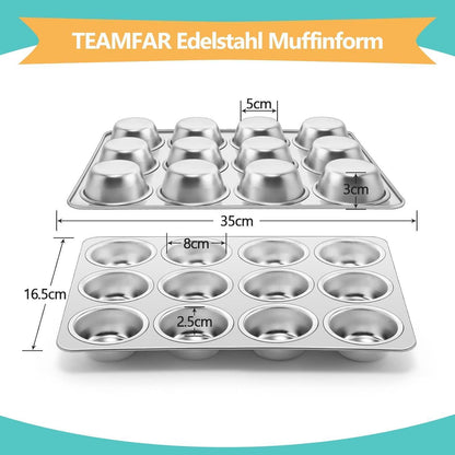Edelstahl Muffinform 12-Loch für Muffins, Cupcakes & Brownies
