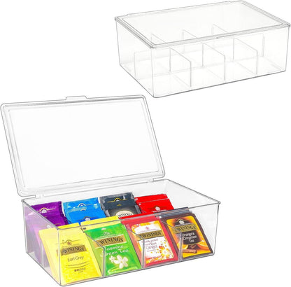 Stapelbare Teebox mit 16 Fächern und Deckel - Teebeutelbox aus