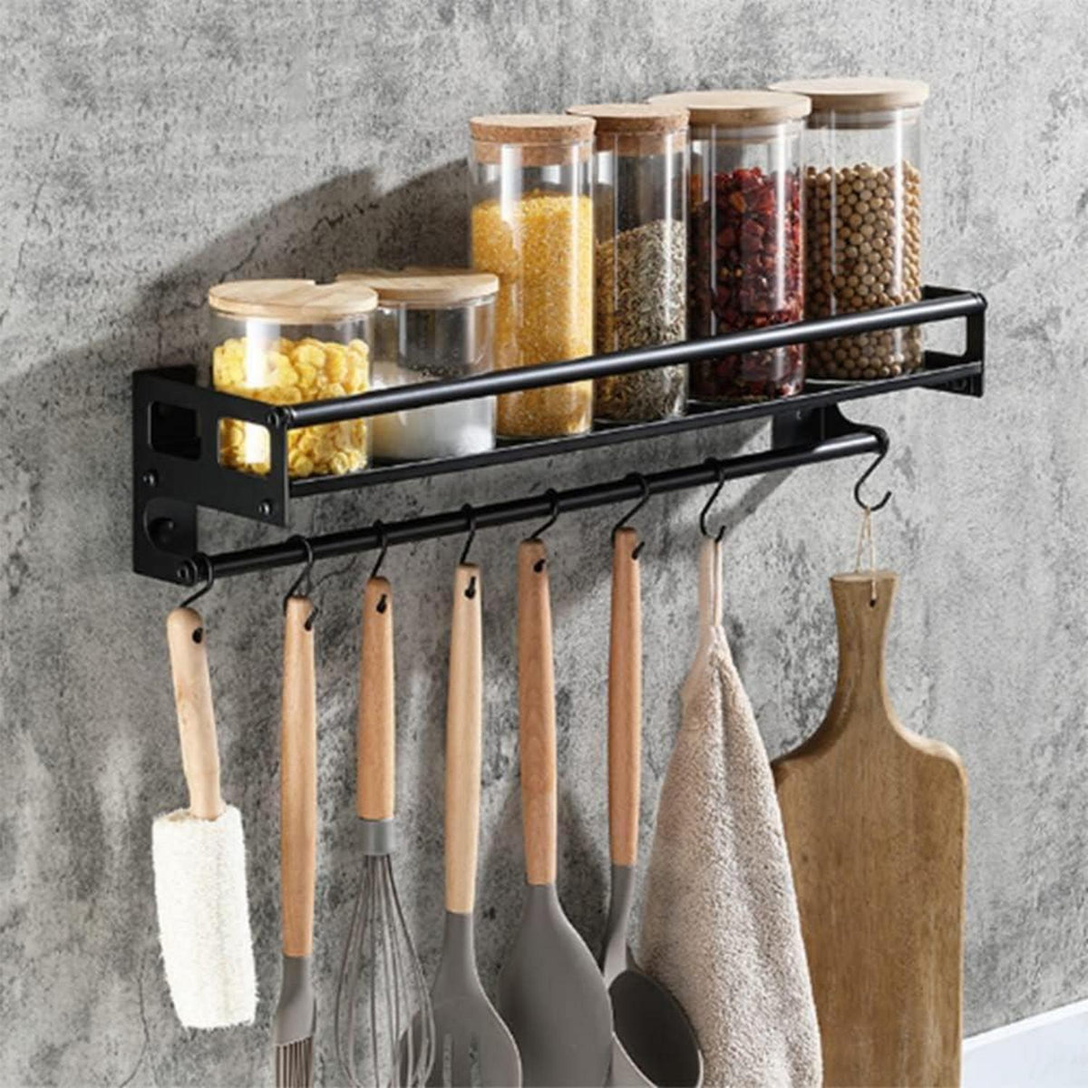Hakenleiste für Küchenutensilien 8 Haken 40cm, Wandmontiertes