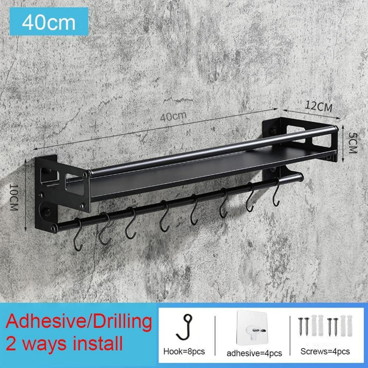 Wandhakenleiste 8 Haken 40cm, Küchenutensilien-Organizer Rack