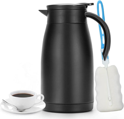 1L Isolierkanne Edelstahl Thermoskanne Vakuum Kaffee Teekanne Schwarz