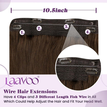 Echthaar Flip Extensions Braun - Unsichtbarer Draht, 45cm