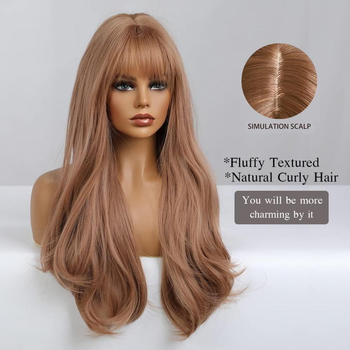 24 Zoll Erdbeere Blonde Langwellig Perücke mit Pony für Damen