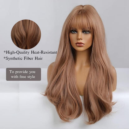 24 Zoll Erdbeere Blonde Langwellig Perücke mit Pony für Damen