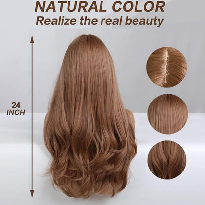 24 Zoll Erdbeere Blonde Langwellig Perücke mit Pony für Damen