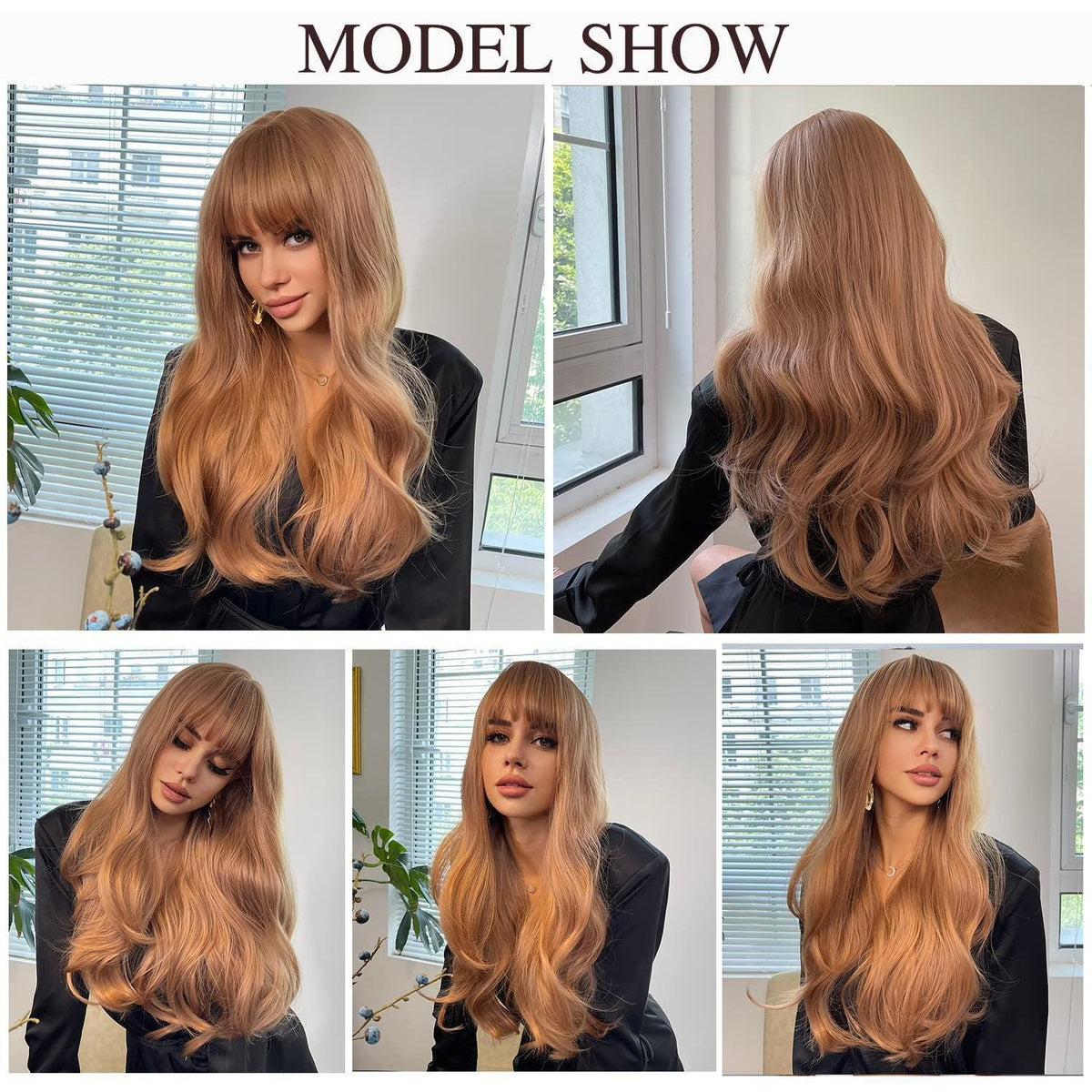 24 Zoll Erdbeere Blonde Langwellig Perücke mit Pony für Damen