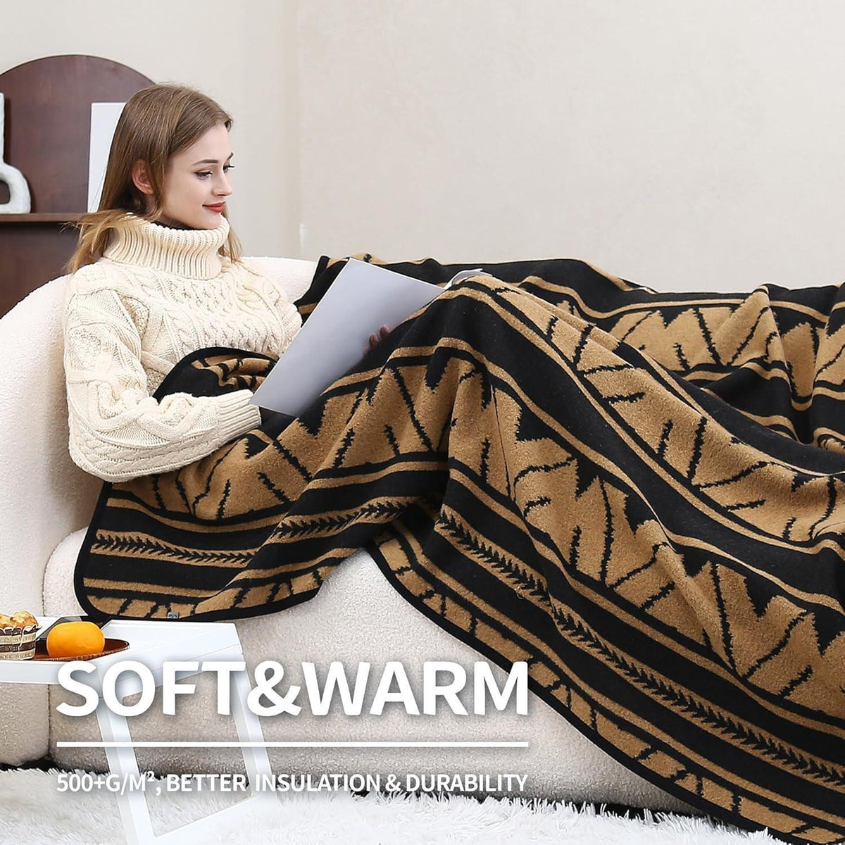 Merinowolle Campingdecke – Warm, Weich & Waschbar – 160x200 cm Khaki