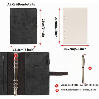 Ringbuch A5 – Notizbuch & Organizer mit Punktrasterpapier in Lederoptik