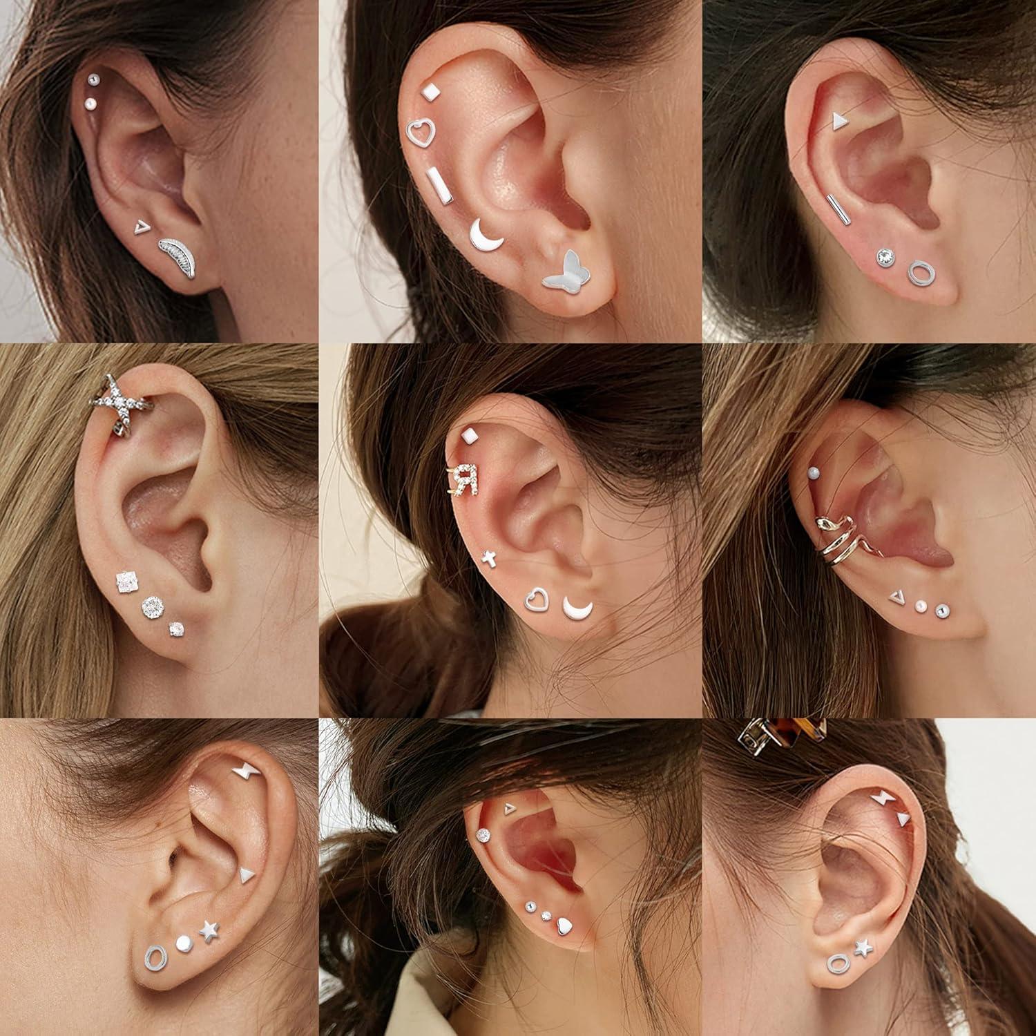 24 Paar Kleine Ohrstecker Chirurgenstahl Set Zirkonia Perle Stern Hypoallergen
