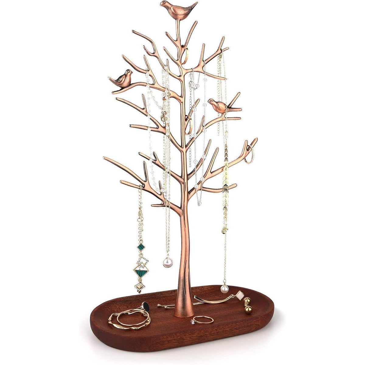 Schmuckständer Baum mit Holztablett Antik Kupfer