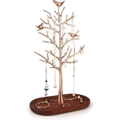 Schmuckständer Baum mit Holztablett Antik Kupfer