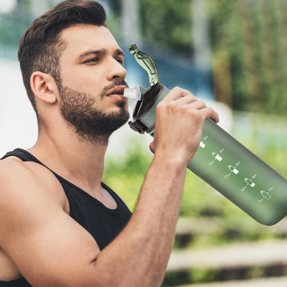 Sport-Wasserflasche 1L Strohhalm Zeitmarkierungen auslaufsicher Tritan Pink