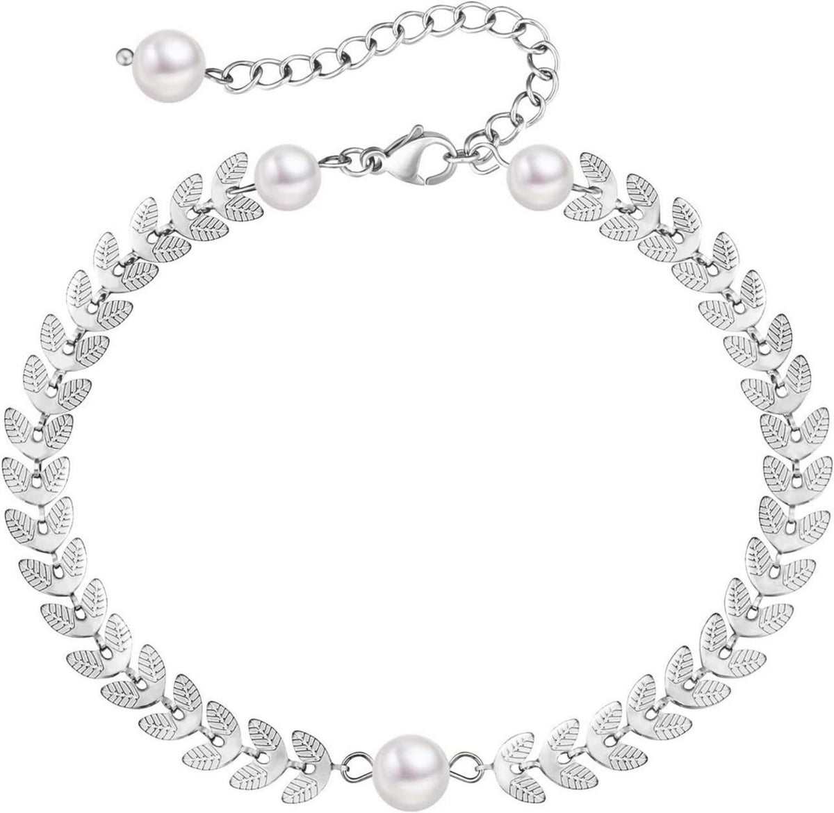 Fußkettchen mit bunten Zirkonia, verstellbar 22/27cm, Blatt Perle