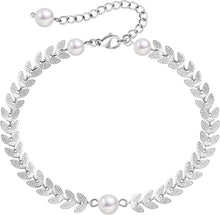 Fußkettchen mit bunten Zirkonia, verstellbar 22/27cm, Blatt Perle