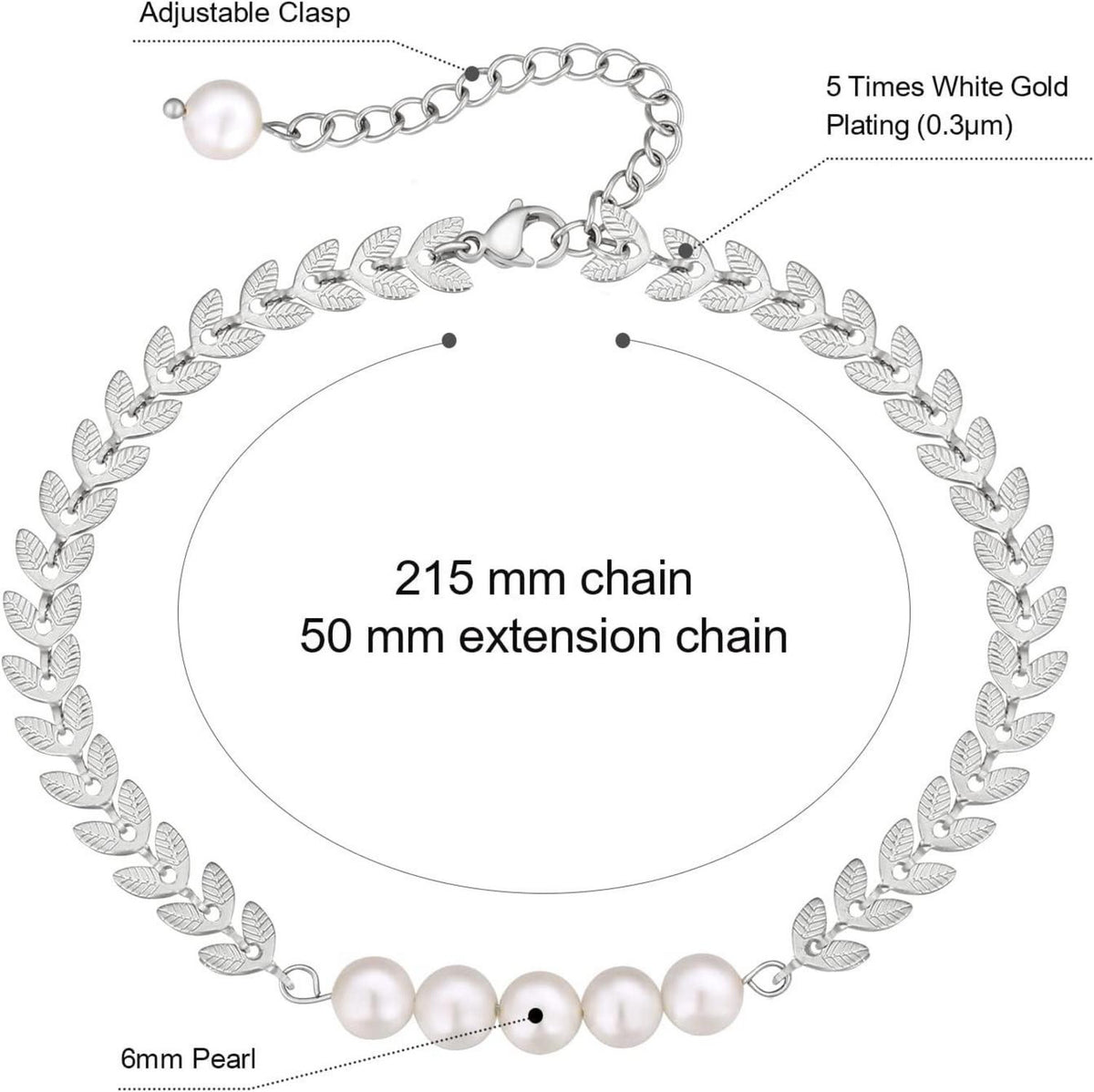 Damen Fußkettchen verstellbar mit bunten Zirkonia Fischgrätkette 27cm