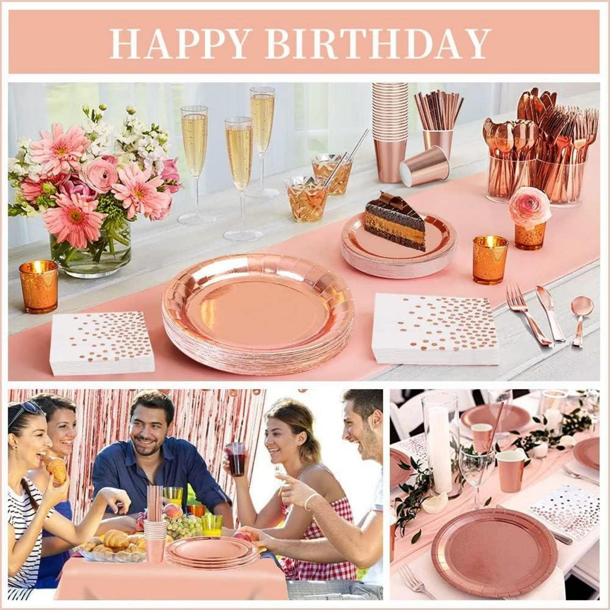 Partydeko Set Happy Birthday Girlande Luftballons Tischdecke Pappteller für Geburtstag Hochzeit