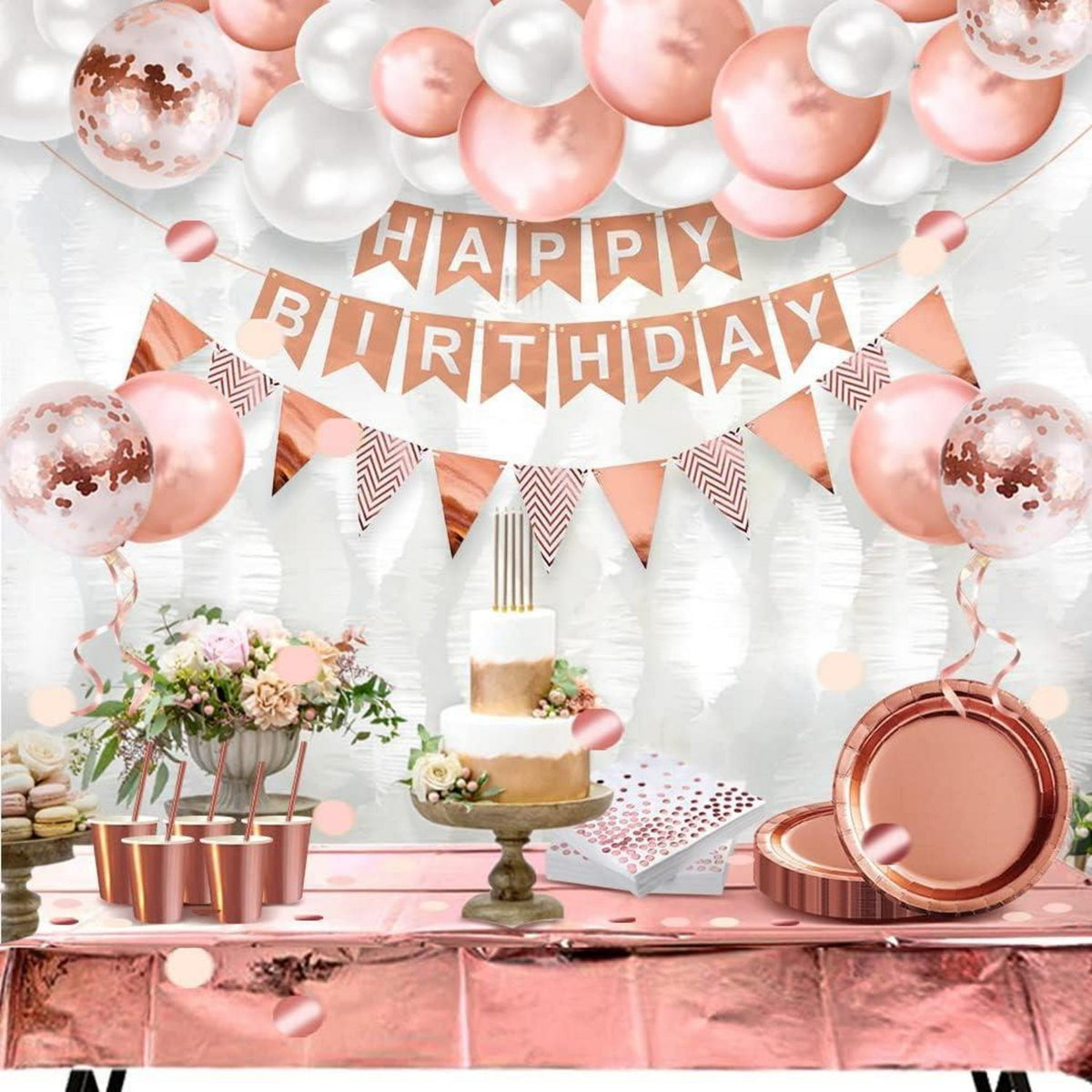 Partydeko Set Happy Birthday Girlande Luftballons Tischdecke Konfetti Pappteller