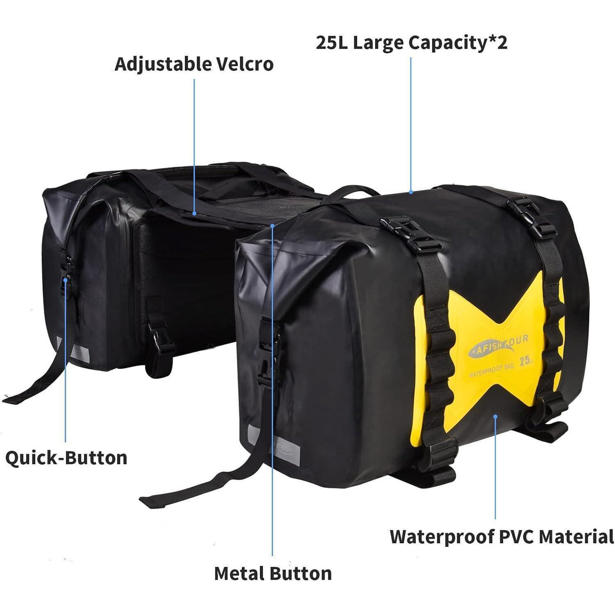 Wasserdichte Motorrad Satteltaschen 50L – Gelb (2er-Pack)