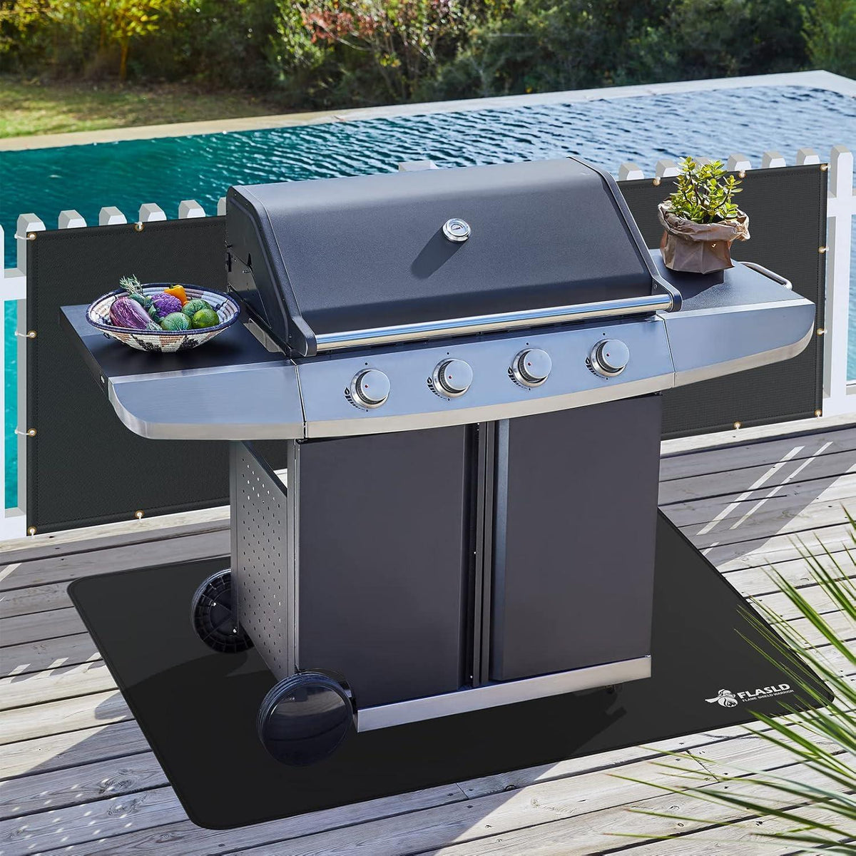 Feuerfeste Grillmatte 60x104 cm Gasgrill Teppich Schwarz