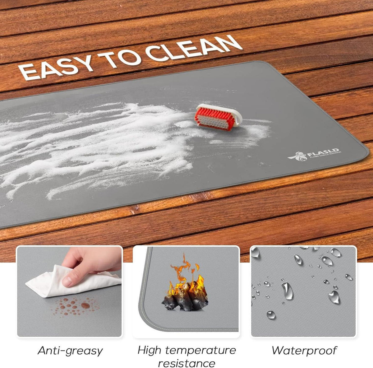 FLASLD Untergrillmatte 81x152 cm feuerfest wasserdicht Silbergrau 32x60 inch