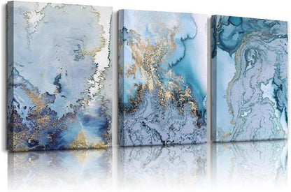 Abstrakte Moderne Wandbilder Blau Weiß 50x70cm 3er Set