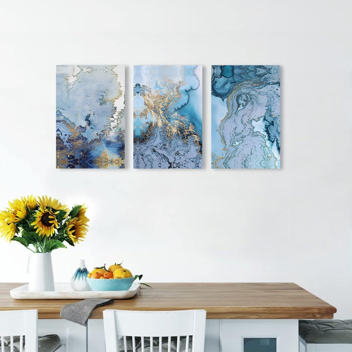 Abstrakte Moderne Wandbilder Blau Weiß 50x70cm 3er Set