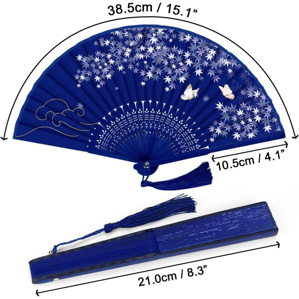 Handfächer Set für Hochzeiten & Partys – 4er Pack Bambus Seide mit Pflaumenmuster