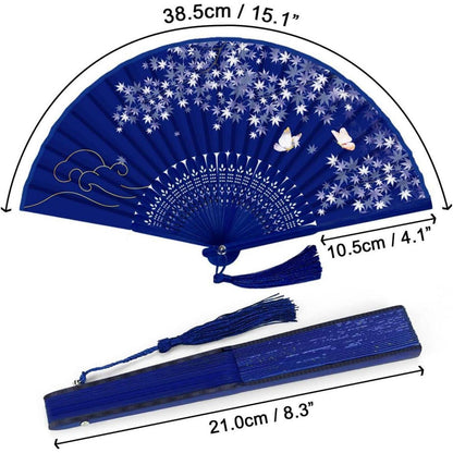 Handfächer Set für Hochzeiten & Partys – 4er Pack Bambus Seide mit Pflaumenmuster