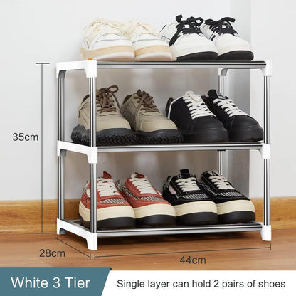 Schuhregal 3 Ebenen Weiß Metall Organizer Stapelbar 6 Paar