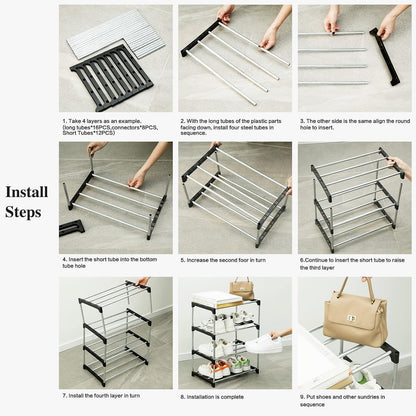 Schuhregal 3 Ebenen Weiß Metall Organizer Stapelbar 6 Paar