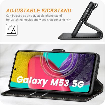 Samsung Galaxy M53 5G Handyhülle - Premium Leder Klapphülle mit Kartenschlitzen, Magnetverschluss und Standfunktion - Schwarz