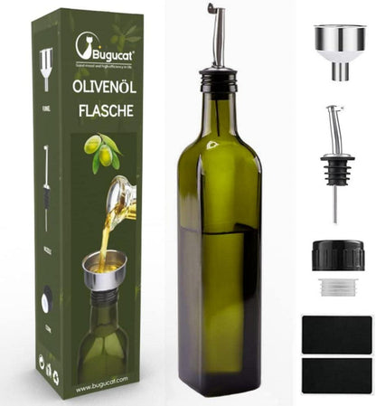 Ölflasche Glas 500ML mit Spender und Ausgießer, Tropffreies Design
