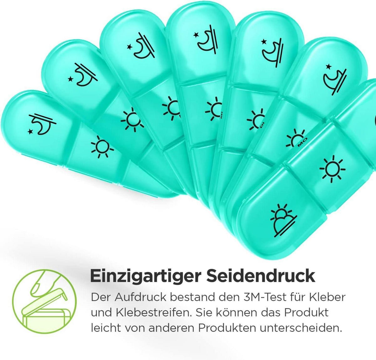 Pillendose 7 Tage tragbare Tablettenbox große Fächer Cyan BPA frei