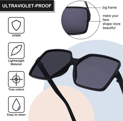 3er Pack Große Retro Sonnenbrillen UV400 Quadrat Brille Mode