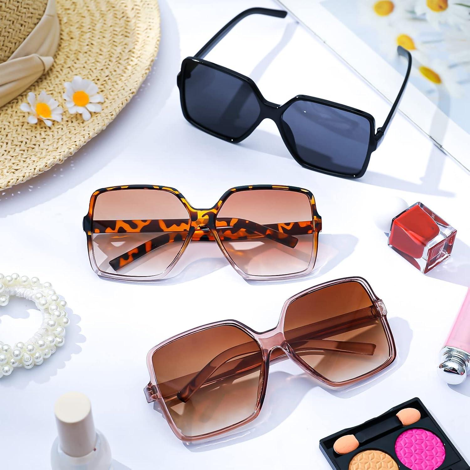 3er Pack Rechteckige Sonnenbrillen Übergröße UV400 Retro Quadrat Brillen