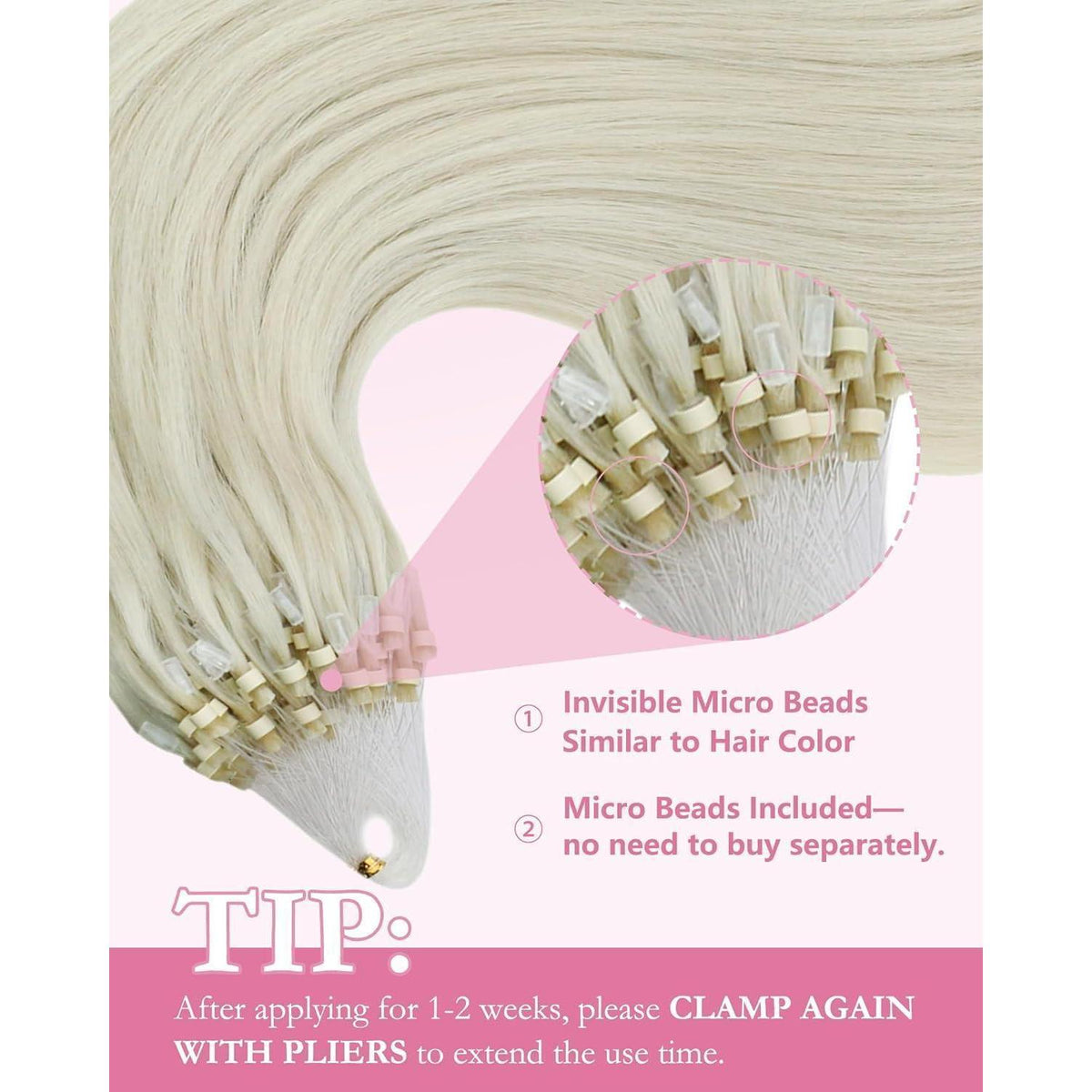 Echthaar Microring Extensions Platinblond 35cm