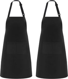 Schwarze Küchenschürze mit 2 Taschen, wasserfest, 2er Pack