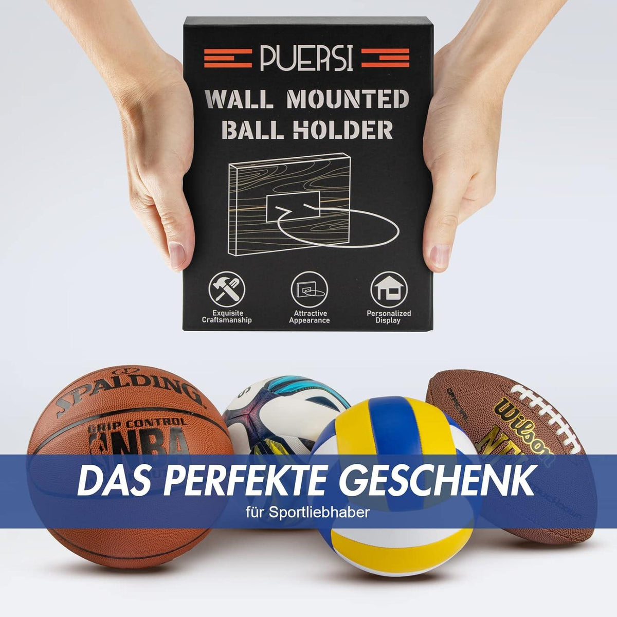 Wand Ballhalter Basketball Fußball Volleyball Rugby Rustikal Braun