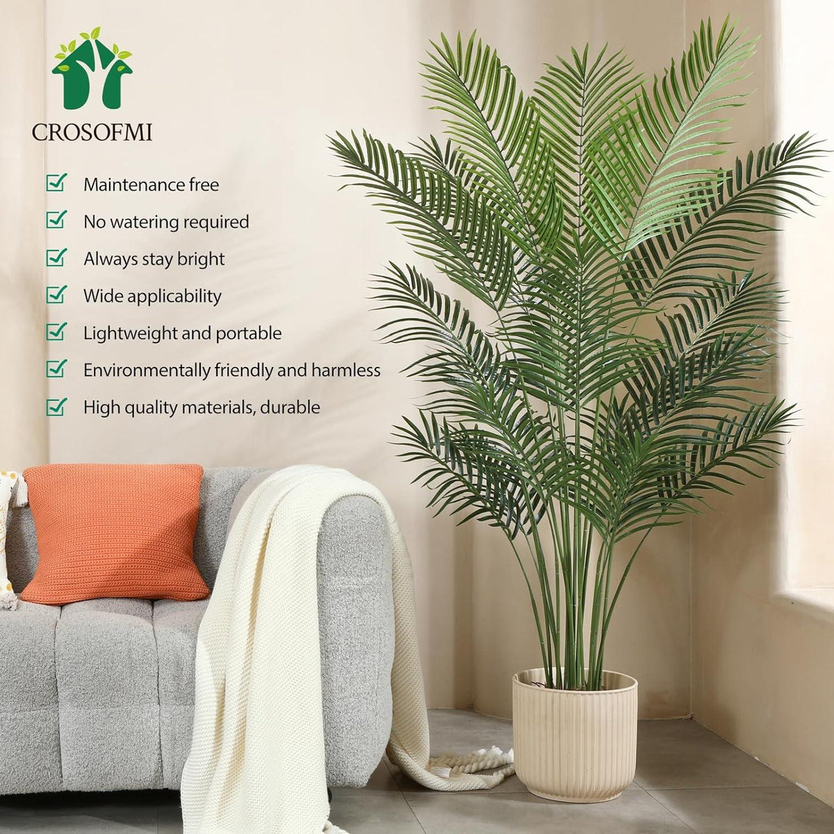 Künstliche Plastik Palme groß 170cm im Topf Fake Plant für Wohnzimmer