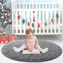 ROHATIM Hochflor Teppich Grau Rund 120 cm Flauschig Weich