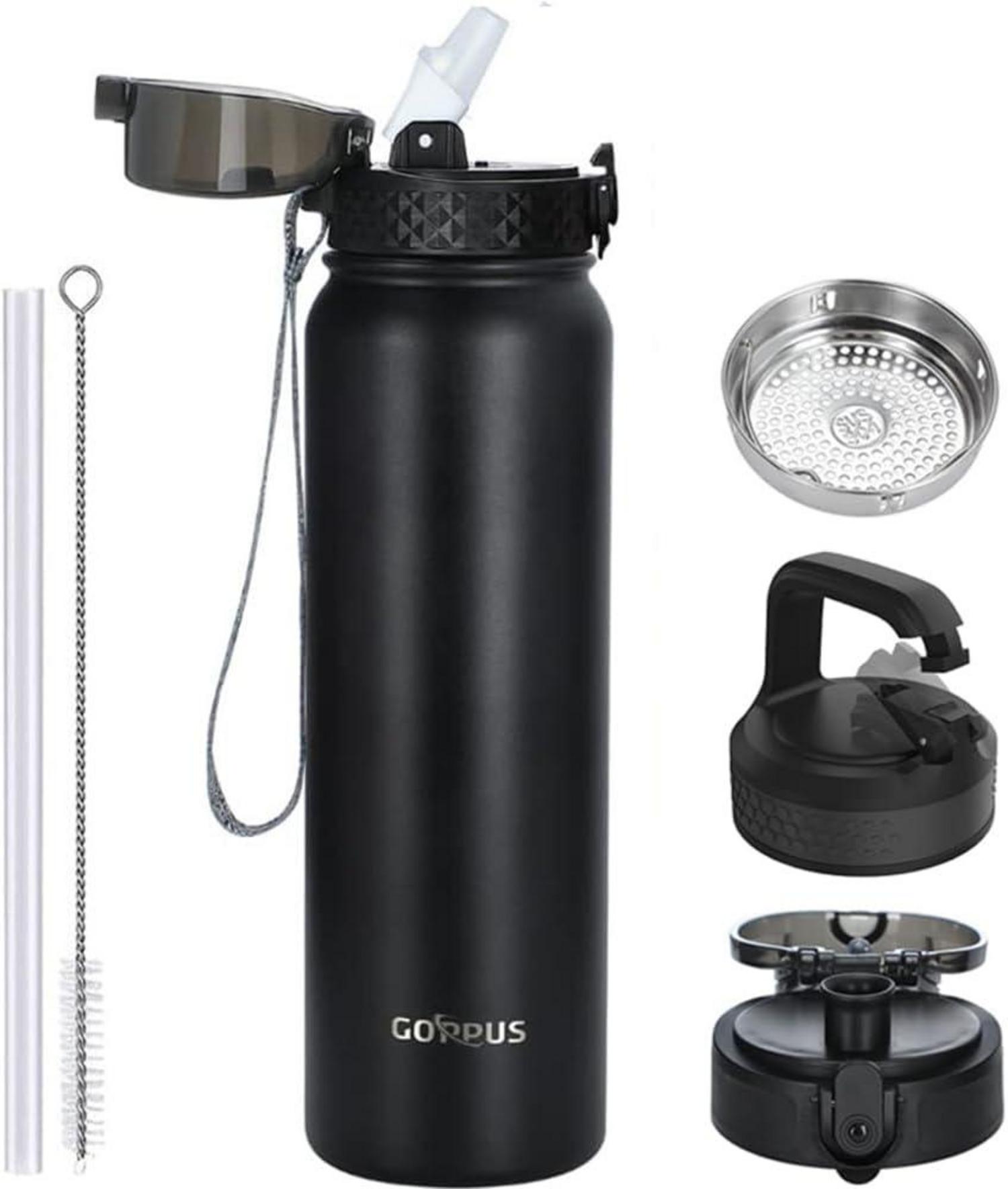 Thermosflasche mit Strohhalm Doppelschicht Edelstahl Trinkflasche