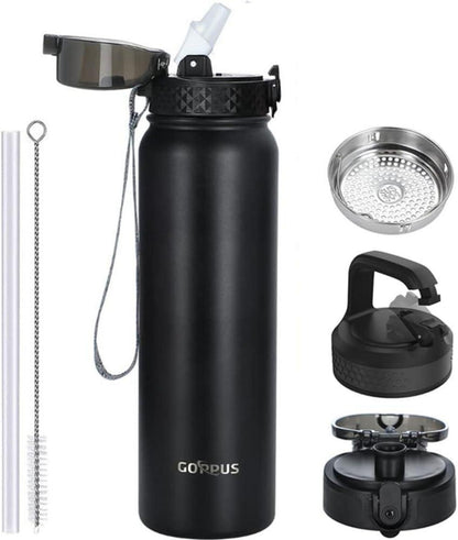 Thermosflasche mit Strohhalm Doppelschicht Edelstahl Trinkflasche
