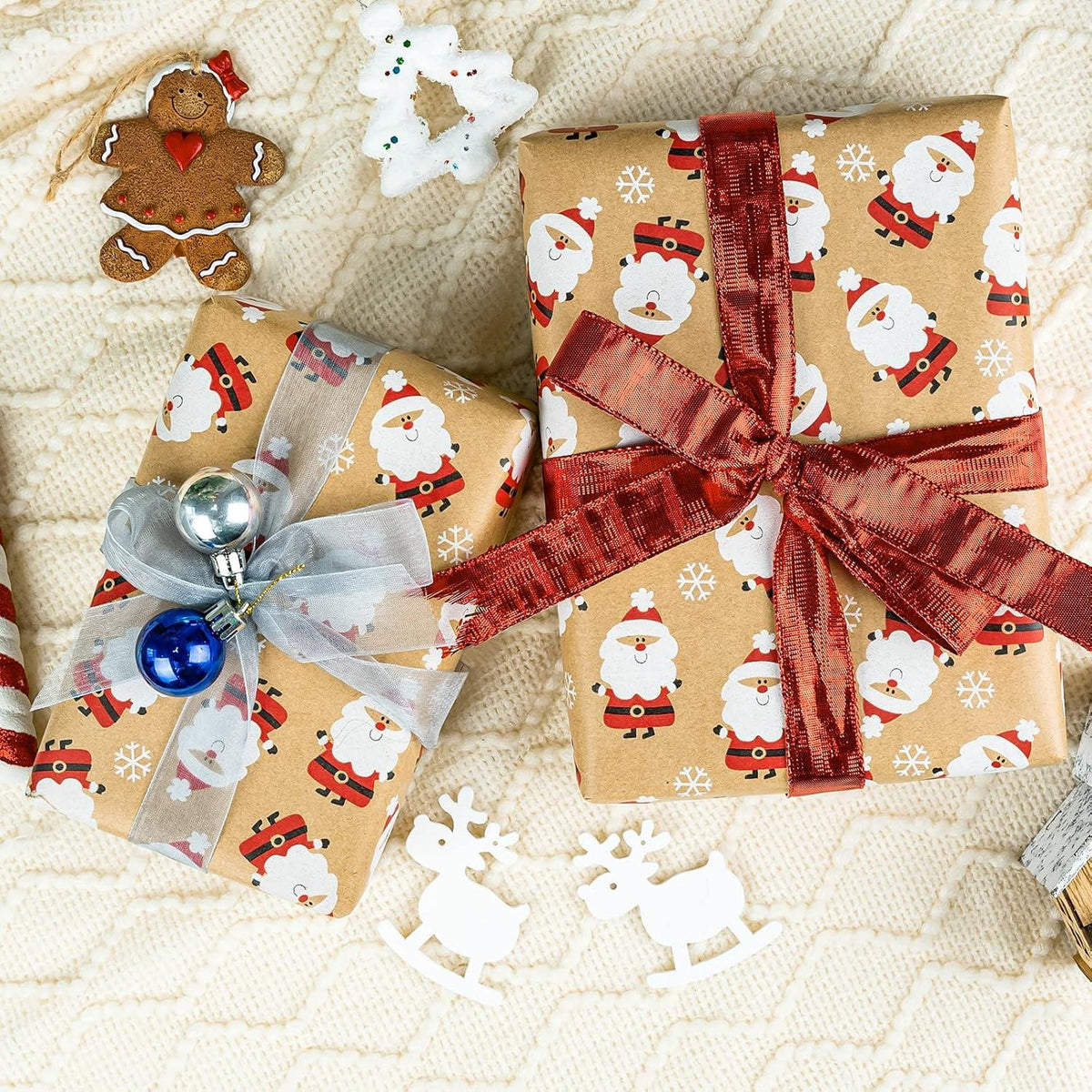 Kraft Weihnachtsgeschenkpapierrolle Rot-Weißes Weihnachtsmann Design 43cm x 10m